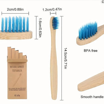 Eco-Friendly Kids' Bamboo Toothbrush Set – 10 Pack, Rainbow Soft Bristles, Biodegradable Handle, BPA-Free - Tremmi