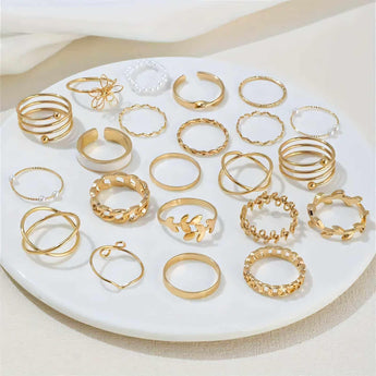 Chic Coquette 22-Piece Trendy Gold Stacking Ring Set - Tremmi