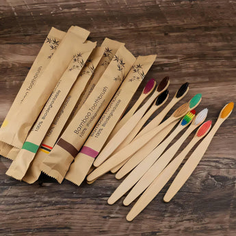 Eco-Friendly Kids' Bamboo Toothbrush Set – 10 Pack, Rainbow Soft Bristles, Biodegradable Handle, BPA-Free - Tremmi