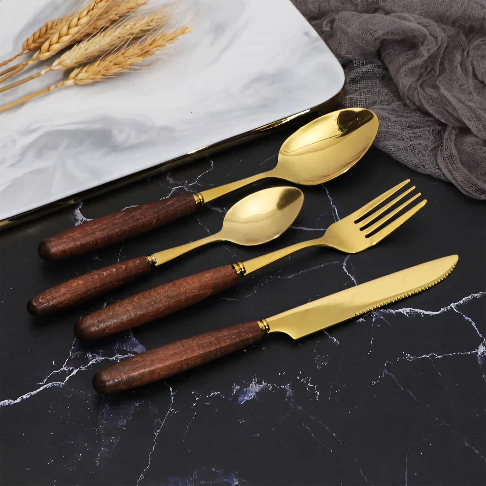 Regal Gold & Wood Finish Tableware Set