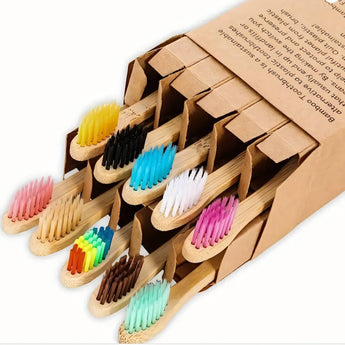 Eco-Friendly Kids' Bamboo Toothbrush Set – 10 Pack, Rainbow Soft Bristles, Biodegradable Handle, BPA-Free - Tremmi