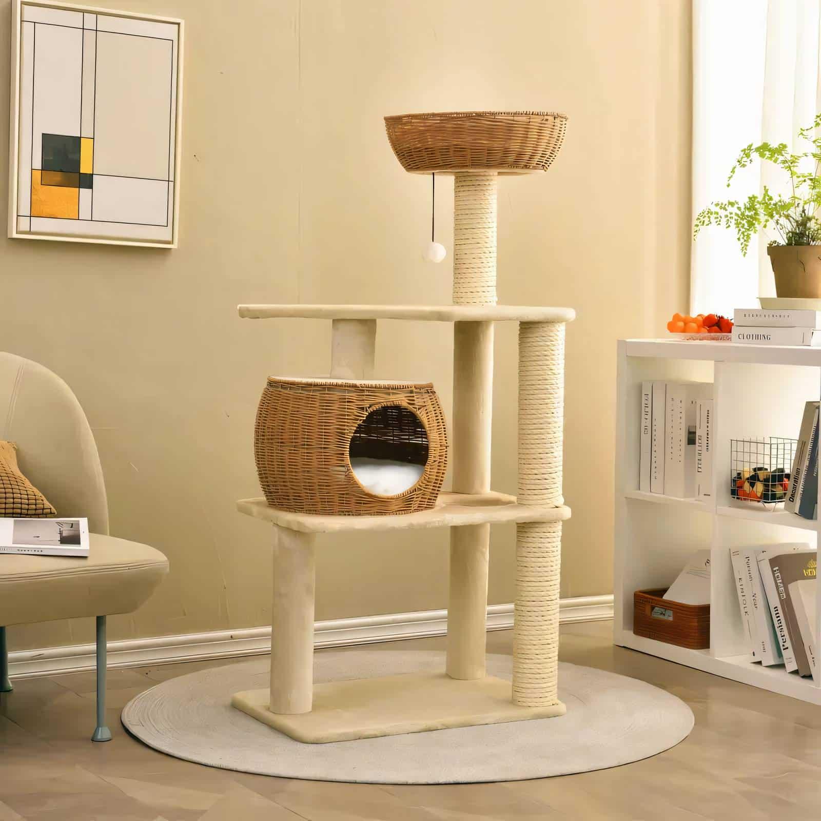 Eco-Chic Natural Paper Rope Cat Tree Tower with Scratching Post - Tremmi