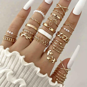 Chic Coquette 22-Piece Trendy Gold Stacking Ring Set - Tremmi