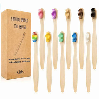 Eco-Friendly Kids' Bamboo Toothbrush Set – 10 Pack, Rainbow Soft Bristles, Biodegradable Handle, BPA-Free - Tremmi