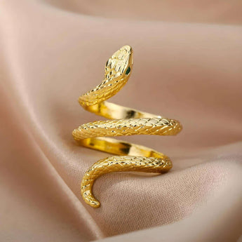 Elegant Gold Plated Serpent Ring - Chic Statement Jewelry with Sparkling Accents - Tremmi