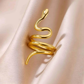 Elegant Gold Plated Serpent Ring - Chic Statement Jewelry with Sparkling Accents - Tremmi