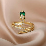 Elegant Gold Plated Serpent Ring - Chic Statement Jewelry with Sparkling Accents - Tremmi