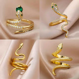 Elegant Gold Plated Serpent Ring - Chic Statement Jewelry with Sparkling Accents - Tremmi